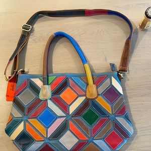 NWT color block leather shopping tote